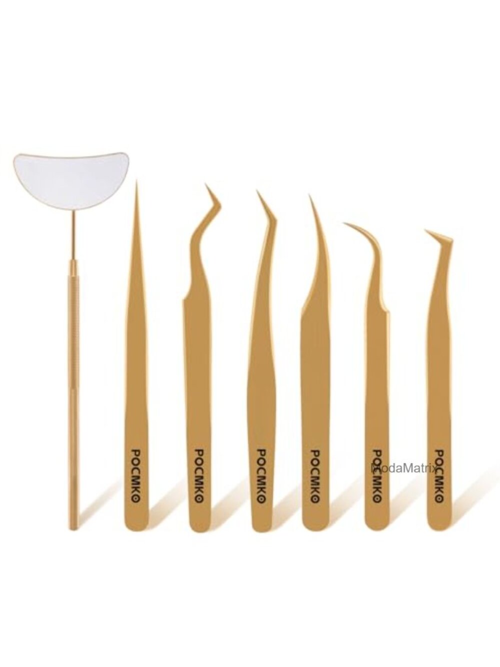 7 Piece Lash Extension Tweezers Set Stainless Steel with Lash Mirror & PU Case